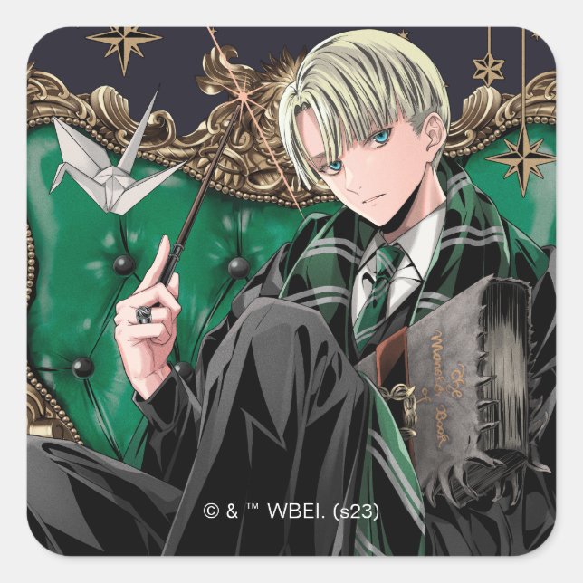 HARRY POTTER™ | Anime Draco Malfoy Sitzplatz Quadratischer Aufkleber (Vorderseite)