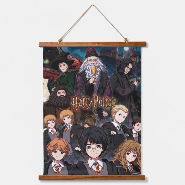 HARRY POTTER™ Anime-Ensemble-Szene Wandteppich Mit Holzrahmen (Vorderseite)