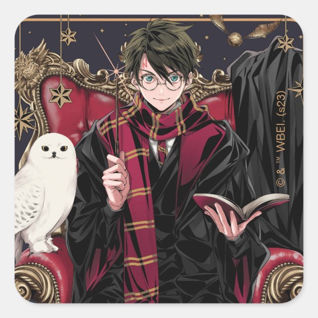HARRY POTTER™ | Anime HARRY POTTER™ Sitzend Quadratischer Aufkleber (Vorderseite)