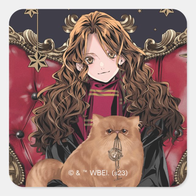 HARRY POTTER™ | Anime Hermione Granger Sitzplatz Quadratischer Aufkleber (Vorderseite)