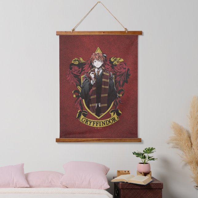 HARRY POTTER™ | Anime Ron Weasley House Wappen Wandteppich Mit Holzrahmen (Schlafzimmer)