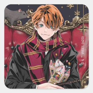 HARRY POTTER™   Anime Ron Weasley Sitzplatz Quadratischer Aufkleber