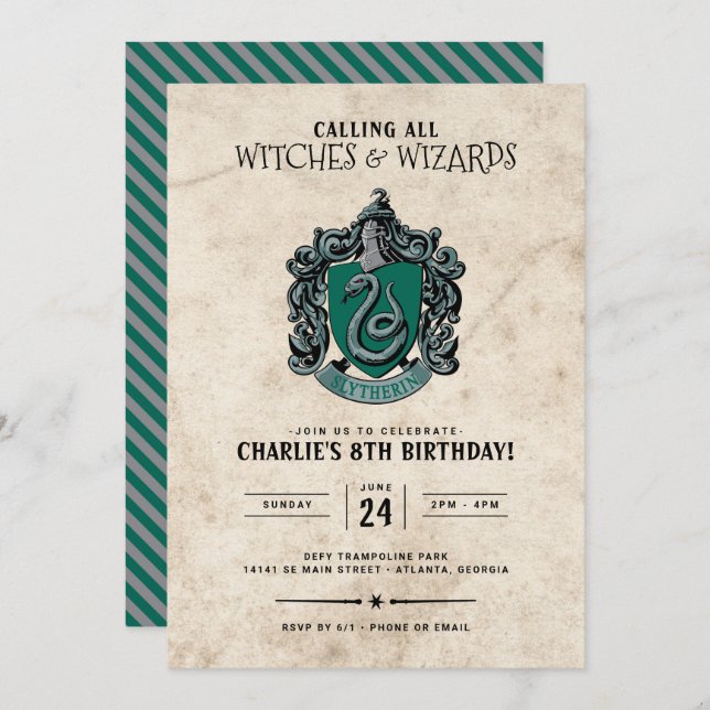 Harry Potter Birthday | Einladung von Slytherin (Vorne/Hinten)