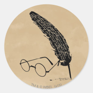 Harry Potter   Brille und Federhalter Runder Aufkleber
