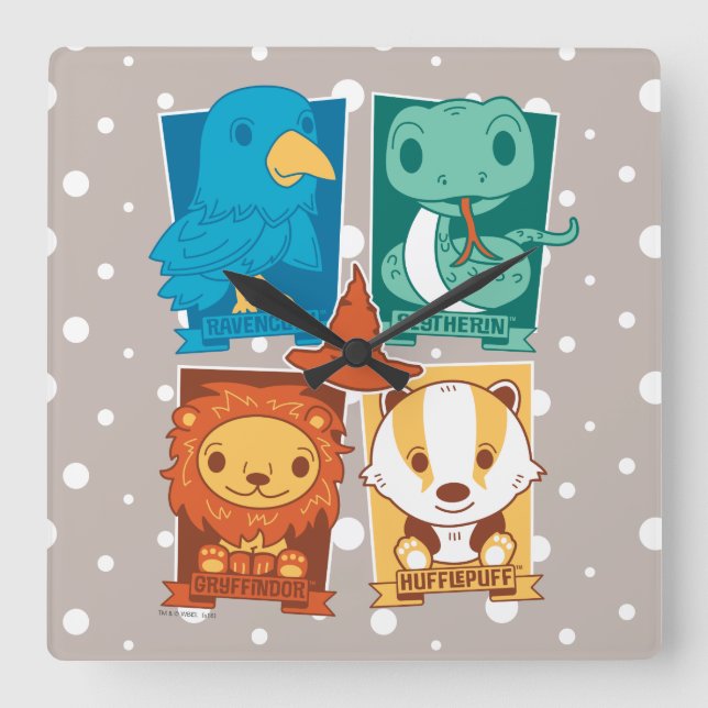 HARRY POTTER™ | CARTOON HOGWARTS™ HOUSTS™ QUADRATISCHE WANDUHR (Vorderseite)