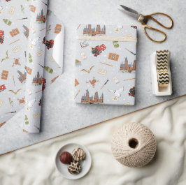 Harry Potter Cartoon Hogwarts Muster Geschenkpapier