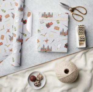 Harry Potter Cartoon Hogwarts Muster Geschenkpapier