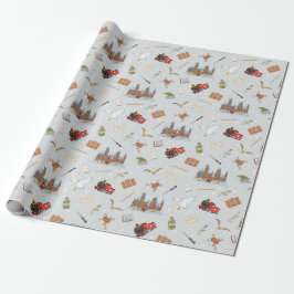 Harry Potter Cartoon Hogwarts Muster Geschenkpapier