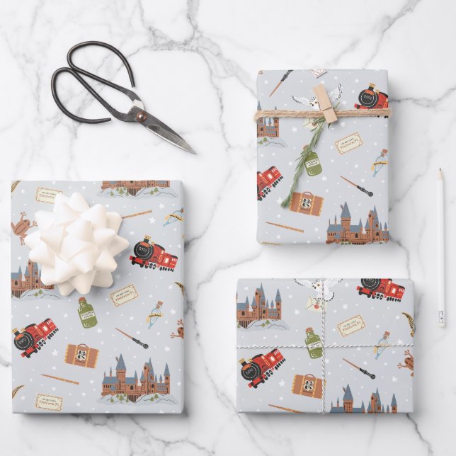 Harry Potter Cartoon Hogwarts Pattern Geschenkpapier Set (Vorderseite)