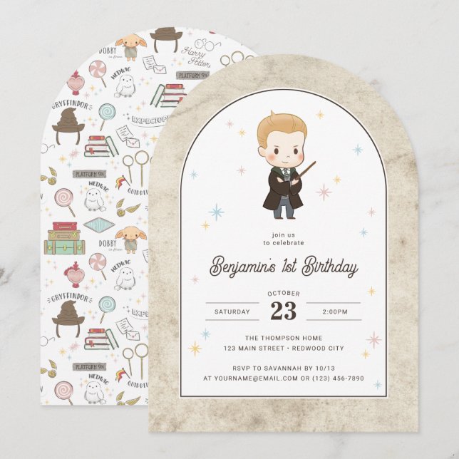 Harry Potter | Chibi Draco Malfoy Zauberer Geburts Einladung (Vorne/Hinten)