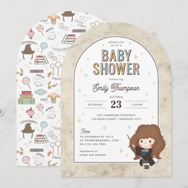 Harry Potter | Chibi Hermione Wizard Baby Dusche Einladung (Vorne/Hinten)