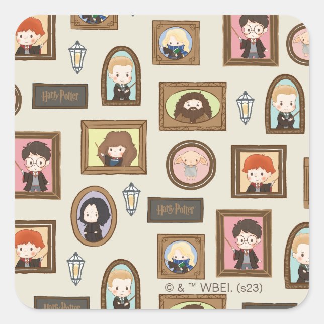 HARRY POTTER™ Chibi Picture Frame Muster Quadratischer Aufkleber (Vorderseite)