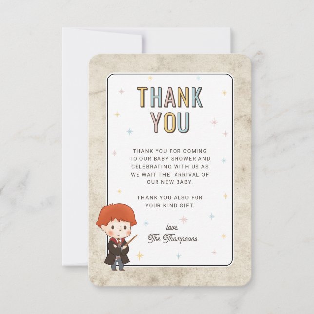 Harry Potter Chibi Ron Weasley Wizard Baby Shower Dankeskarte (Vorderseite)