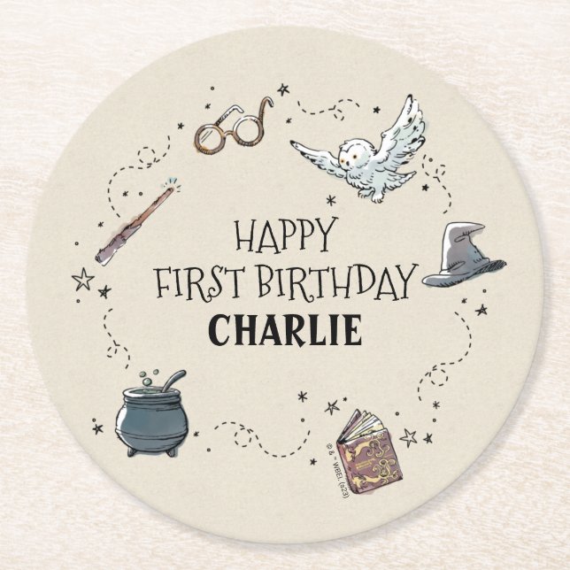 Harry Potter erster Geburtstag Runder Pappuntersetzer (Vorderseite)