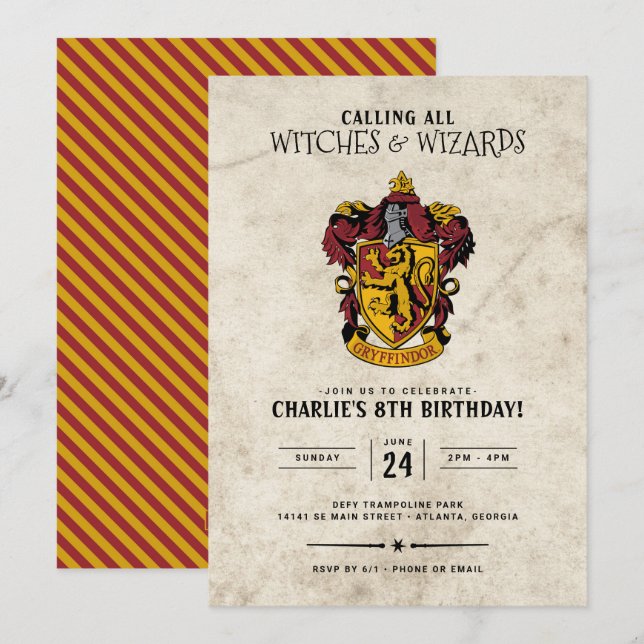 Harry Potter Geburtstag | Gryffindor Einladung (Vorne/Hinten)