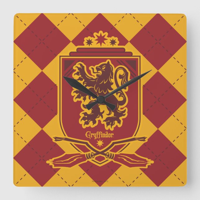 Harry Potter | Gryffindor QUIDDITCH™ Wappen Quadratische Wanduhr (Vorderseite)