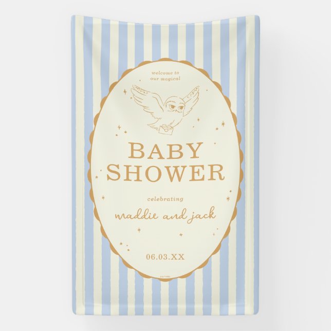 Harry Potter Hedwig Blue Stripe Baby Shower Banner (Vertikal)