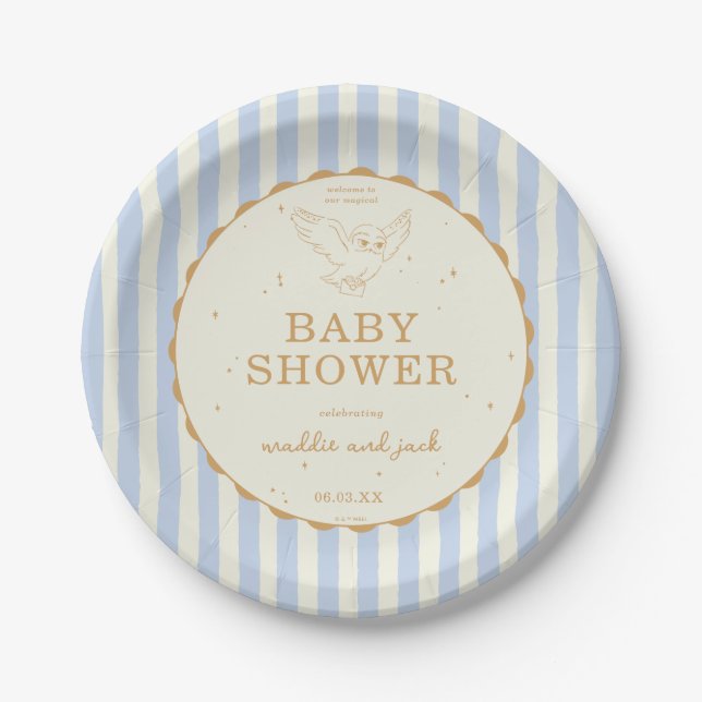 Harry Potter Hedwig Blue Stripe Baby Shower Pappteller (Vorderseite)