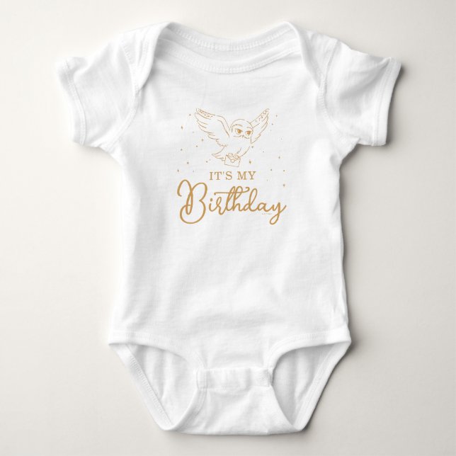 Harry Potter Hedwig Gold Magical Birthday Baby Strampler (Vorderseite)