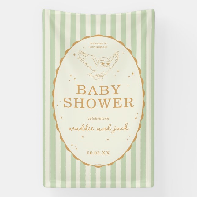 Harry Potter Hedwig Grün gestreift Baby Shower Banner (Vertikal)