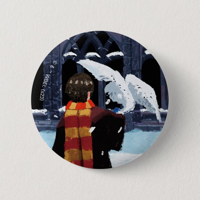 HARRY POTTER™ & Hedwig im Schnee Button (Vorderseite)
