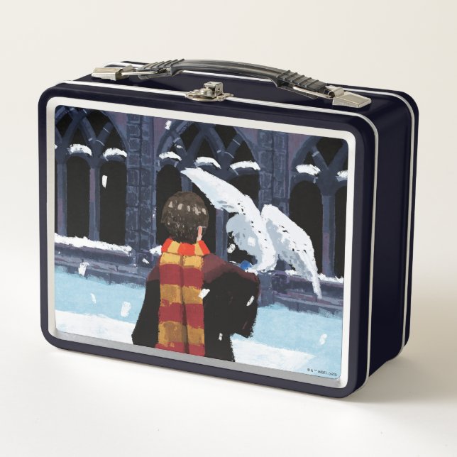 HARRY POTTER™ & Hedwig im Schnee Metall Brotdose (Vorderseite)