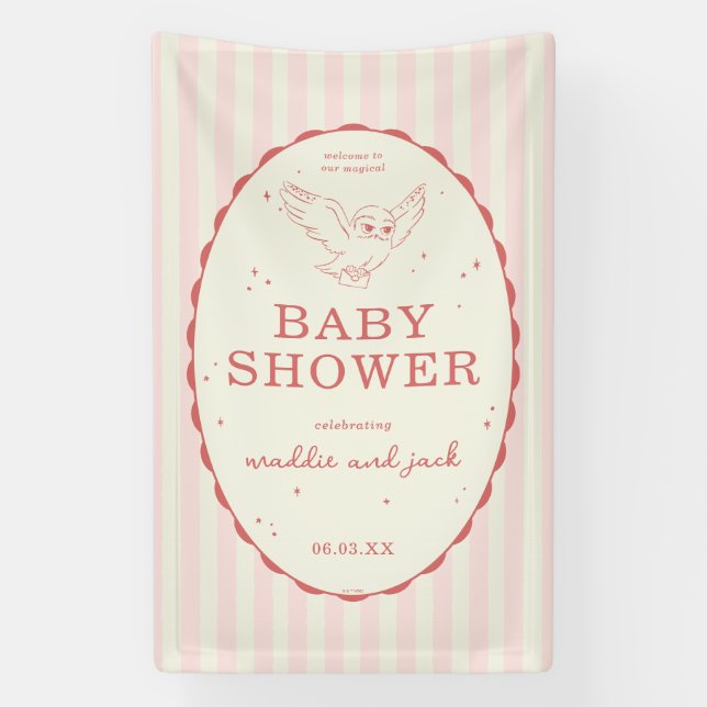 Harry Potter Hedwig Pink Stripe Baby Shower Banner (Vertikal)