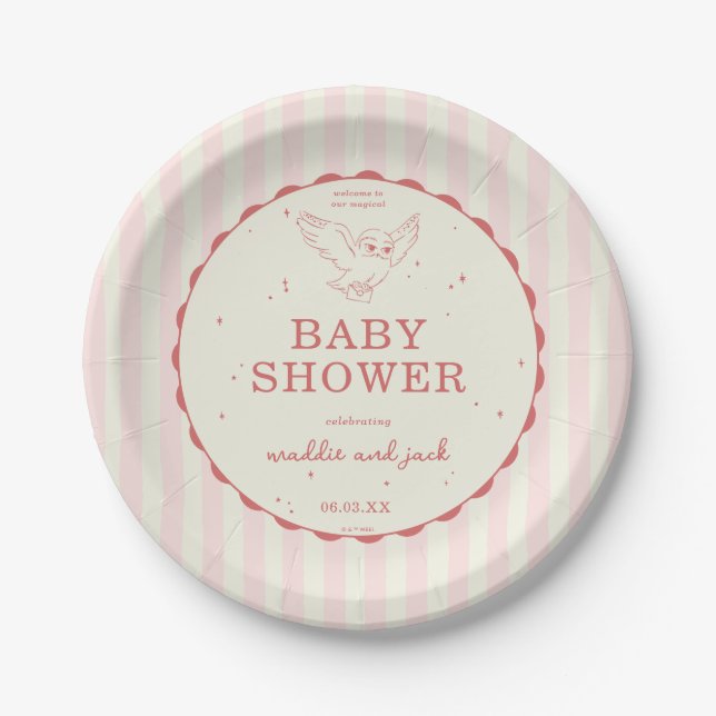 Harry Potter Hedwig Pink Stripe Baby Shower Pappteller (Vorderseite)