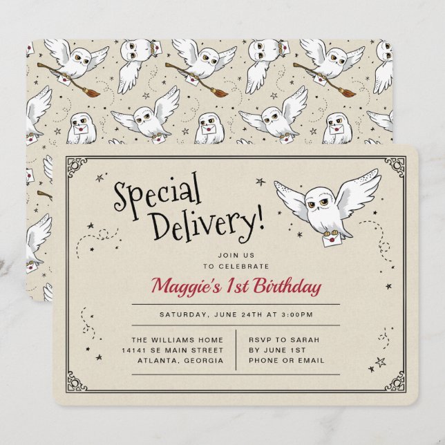 Harry Potter Hedwig-Sonderzustellung Geburtstag Einladung (Vorne/Hinten)