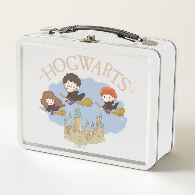 HARRY POTTER™, Hermione & Ron Fly Over HOGWARTS™ Metall Brotdose (Vorderseite)
