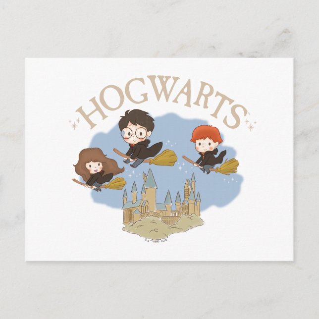 HARRY POTTER™, Hermione & Ron Fly Over HOGWARTS™ Postkarte (Vorderseite)