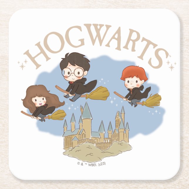 HARRY POTTER™, Hermione & Ron Fly Over HOGWARTS™ Rechteckiger Pappuntersetzer (Vorderseite)