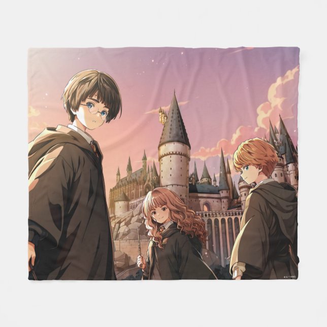 HARRY POTTER™ Hermione & Ron HOGWARTS™ Anime-Szene Fleecedecke (Vorderseite (Horizontal))
