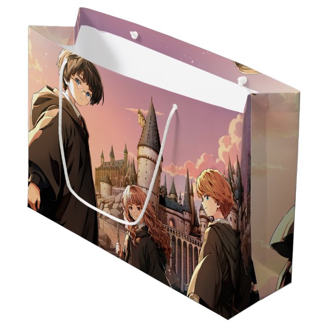 HARRY POTTER™ Hermione & Ron HOGWARTS™ Anime-Szene Große Geschenktüte (Vorderseite Schrägansicht)