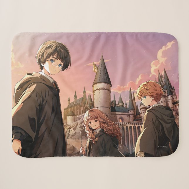 HARRY POTTER™ Hermione & Ron HOGWARTS™ Anime-Szene Sherpadecke (Vorderseite (Horizontal))