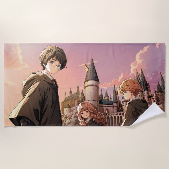 HARRY POTTER™ Hermione & Ron HOGWARTS™ Anime-Szene Strandtuch (Vorderseite)