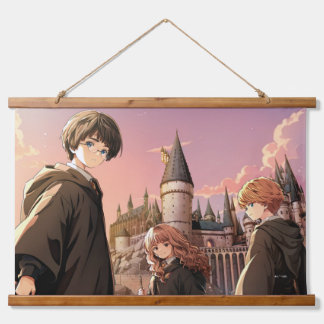 HARRY POTTER™ Hermione & Ron HOGWARTS™ Anime-Szene Wandteppich Mit Holzrahmen