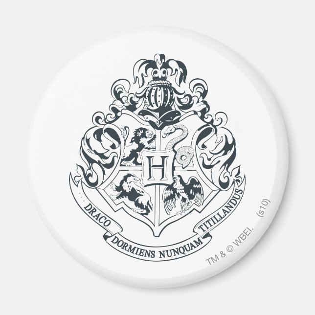 Harry Potter | Hogwarts Crest - Schwarz und Weiß Magnet (Vorne)