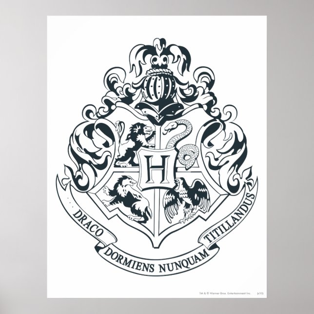 Harry Potter | Hogwarts Crest - Schwarz und Weiß Poster (Vorne)