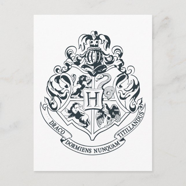 Harry Potter | Hogwarts Crest - Schwarz und Weiß Postkarte (Vorderseite)
