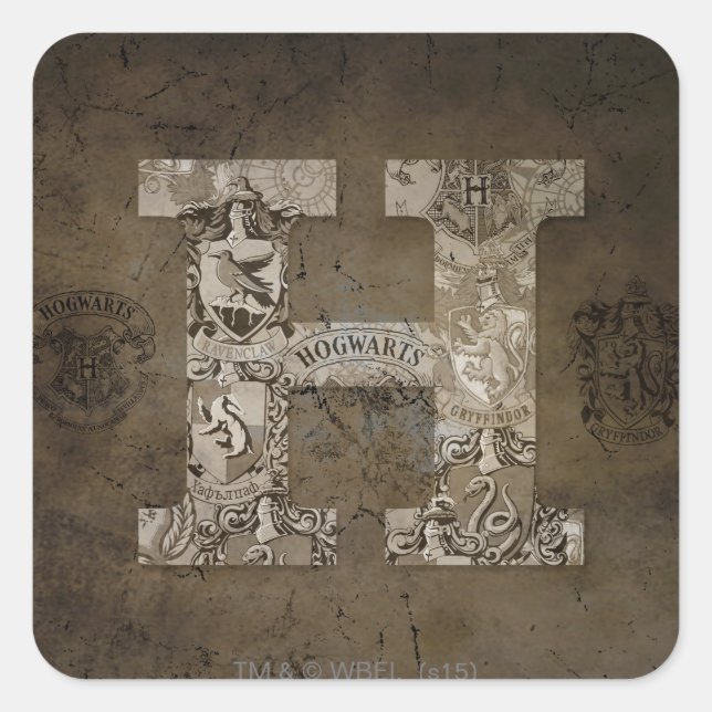 Harry Potter | Hogwarts Monogramm Quadratischer Aufkleber (Vorderseite)