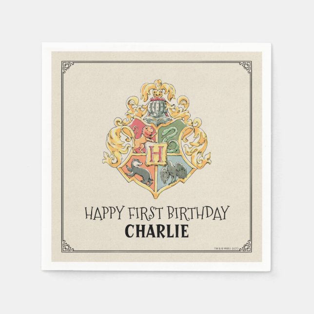 Harry Potter Hogwarts‑Wappen Erster Geburtstag Serviette (Vorderseite)