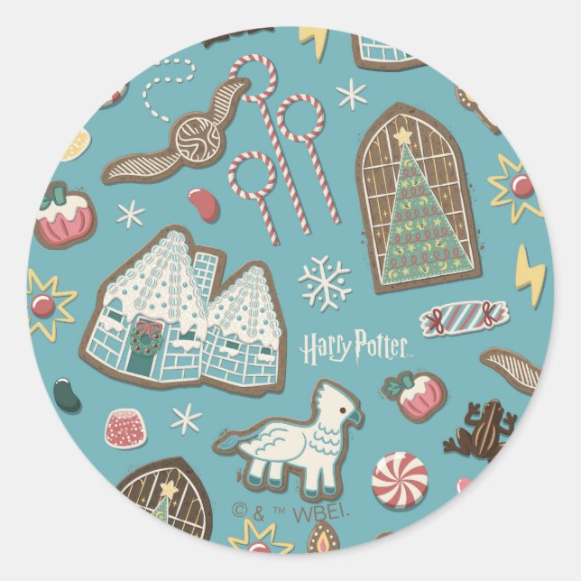 HARRY POTTER™ HOGWARTS™ Weihnachtsplätzchen-Muster Runder Aufkleber (Vorderseite)
