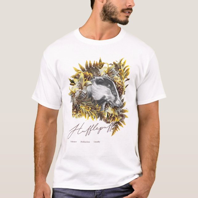 HARRY POTTER™ HUFFLEPUFF™ Florales Grafikdesign T-Shirt (Vorderseite)