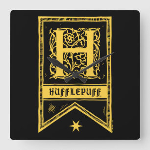 Harry Potter   Hufflepuff Monogram Banner Quadratische Wanduhr