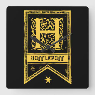 Harry Potter | Hufflepuff Monogram Banner Quadratische Wanduhr