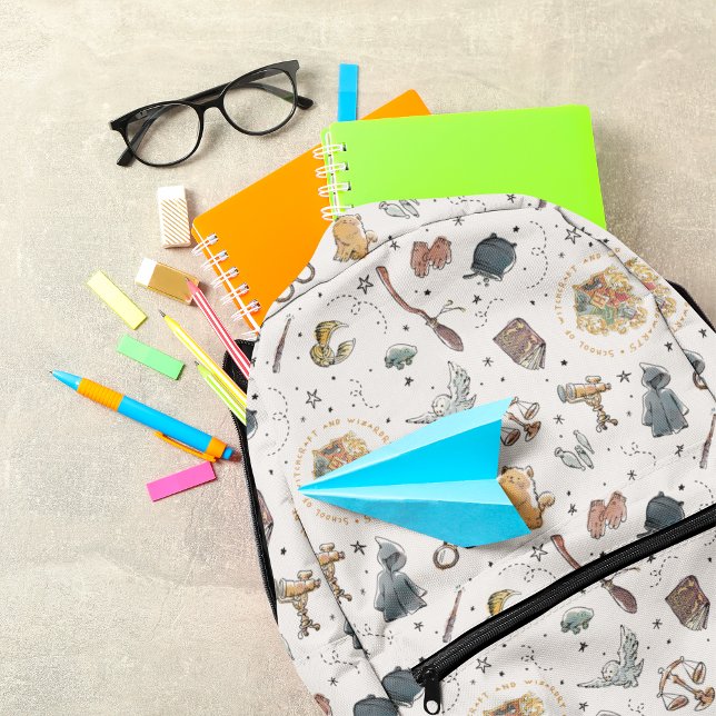 Harry Potter Icons Muster Bedruckter Rucksack (Backpack filled with school supplies)