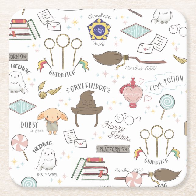HARRY POTTER™ Kleines Magie-Muster Rechteckiger Pappuntersetzer (Vorderseite)