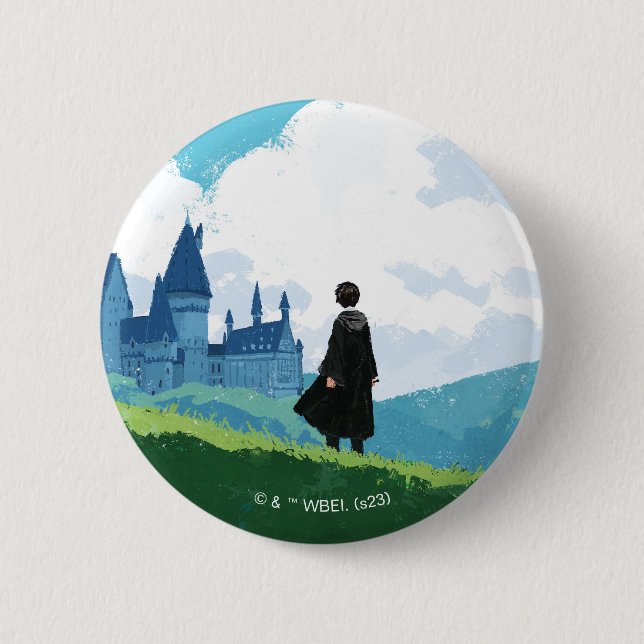 HARRY POTTER™ mit Blick auf das Schloss HOGWARTS™ Button (Vorderseite)