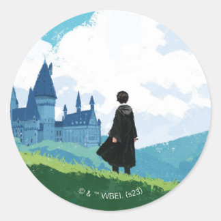 HARRY POTTER™ mit Blick auf das Schloss HOGWARTS™ Runder Aufkleber